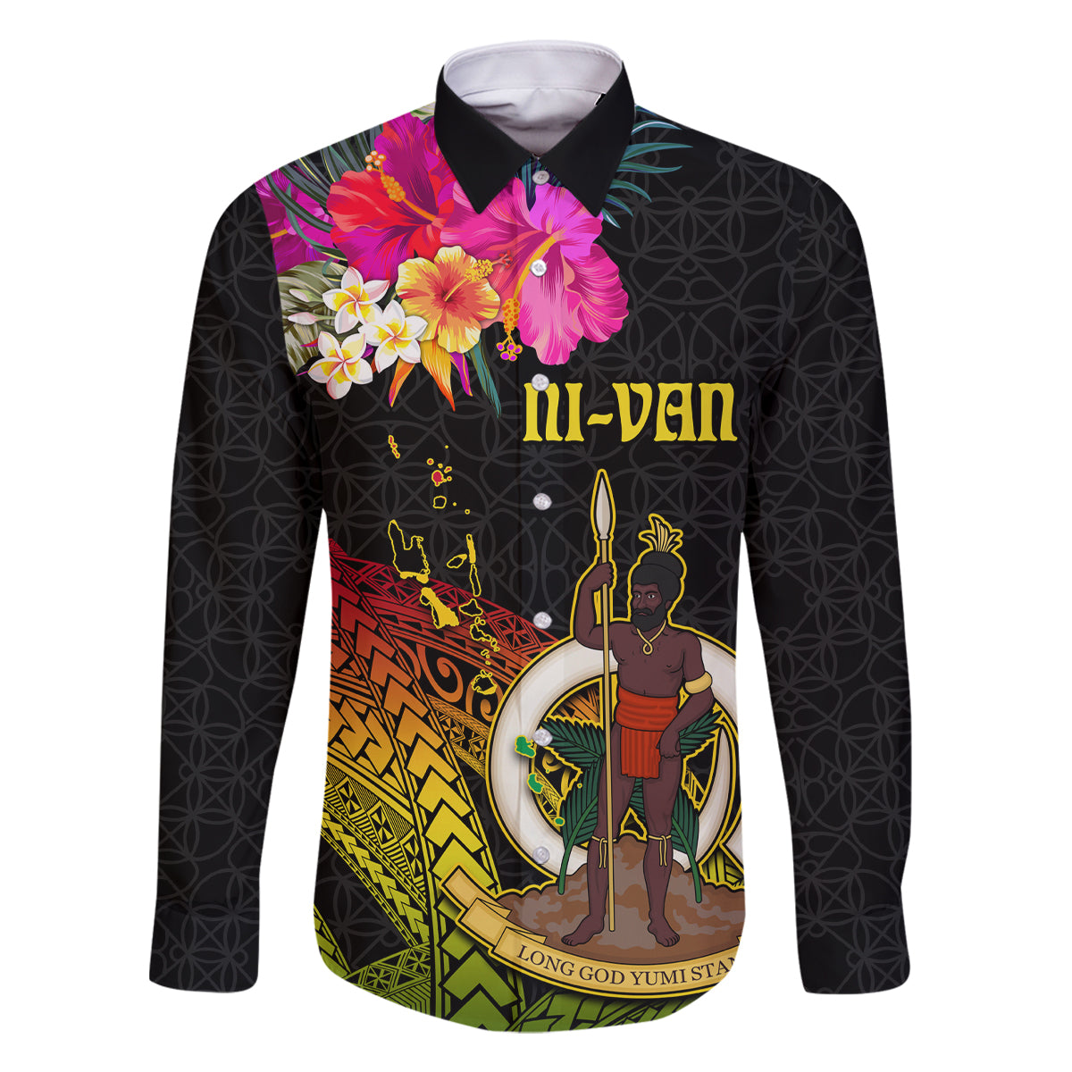 Vanuatu Ni-Van Family Matching Off Shoulder Short Dress and Hawaiian Shirt Coat of Arms Sand Drawing