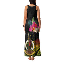 Vanuatu Ni-Van Family Matching Tank Maxi Dress and Hawaiian Shirt Coat of Arms Sand Drawing