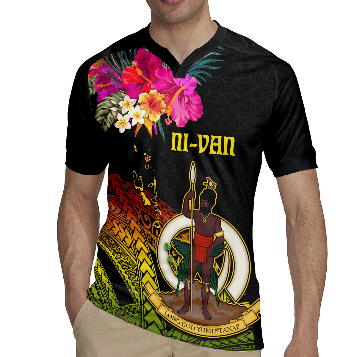 Vanuatu Ni-Van Rugby Jersey Coat of Arms Sand Drawing