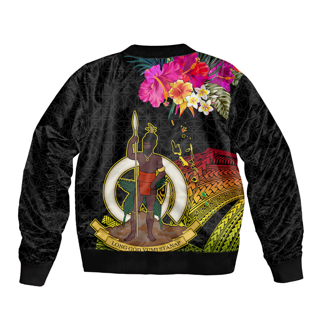 Vanuatu Ni-Van Sleeve Zip Bomber Jacket Coat of Arms Sand Drawing