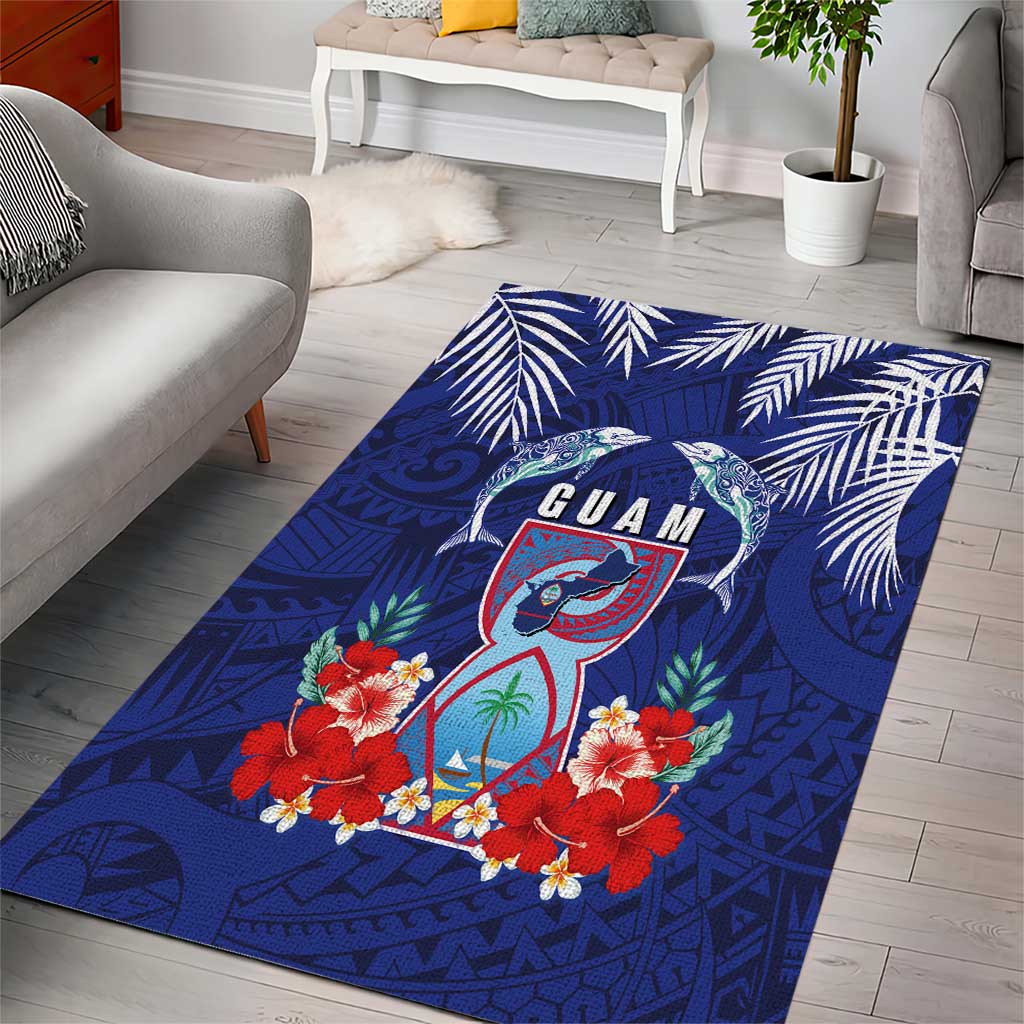 Guam Liberation Day Area Rug The Tribal Latte Stone and Dolphins with Hibiscus Chamorro Culture