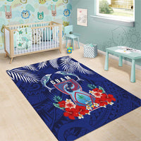 Guam Liberation Day Area Rug The Tribal Latte Stone and Dolphins with Hibiscus Chamorro Culture