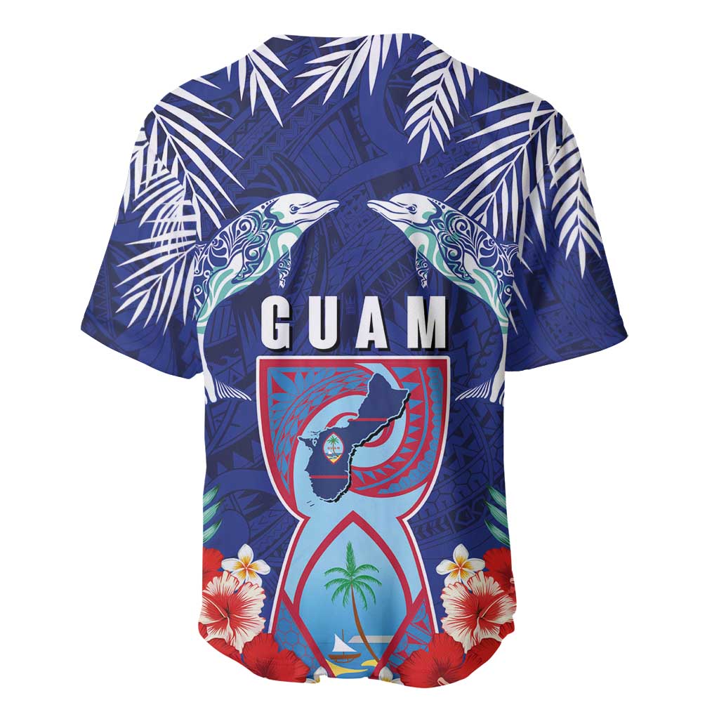 Guam Liberation Day Baseball Jersey The Tribal Latte Stone and Dolphins with Hibiscus Chamorro Culture