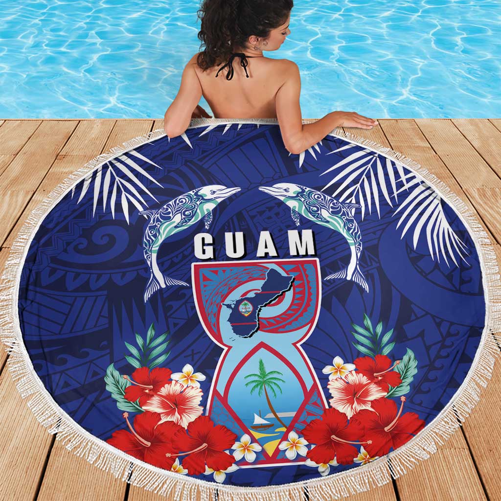 Guam Liberation Day Beach Blanket The Tribal Latte Stone and Dolphins with Hibiscus Chamorro Culture