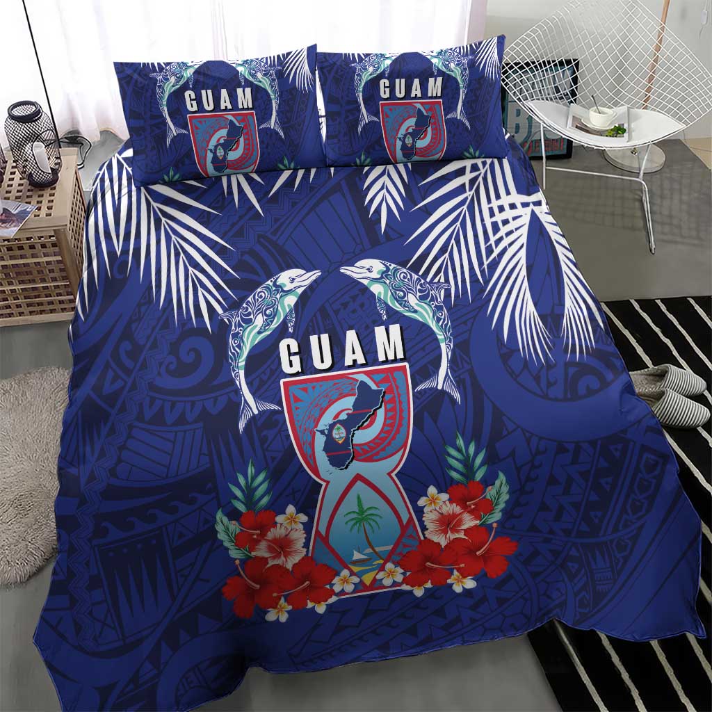Guam Liberation Day Bedding Set The Tribal Latte Stone and Dolphins with Hibiscus Chamorro Culture