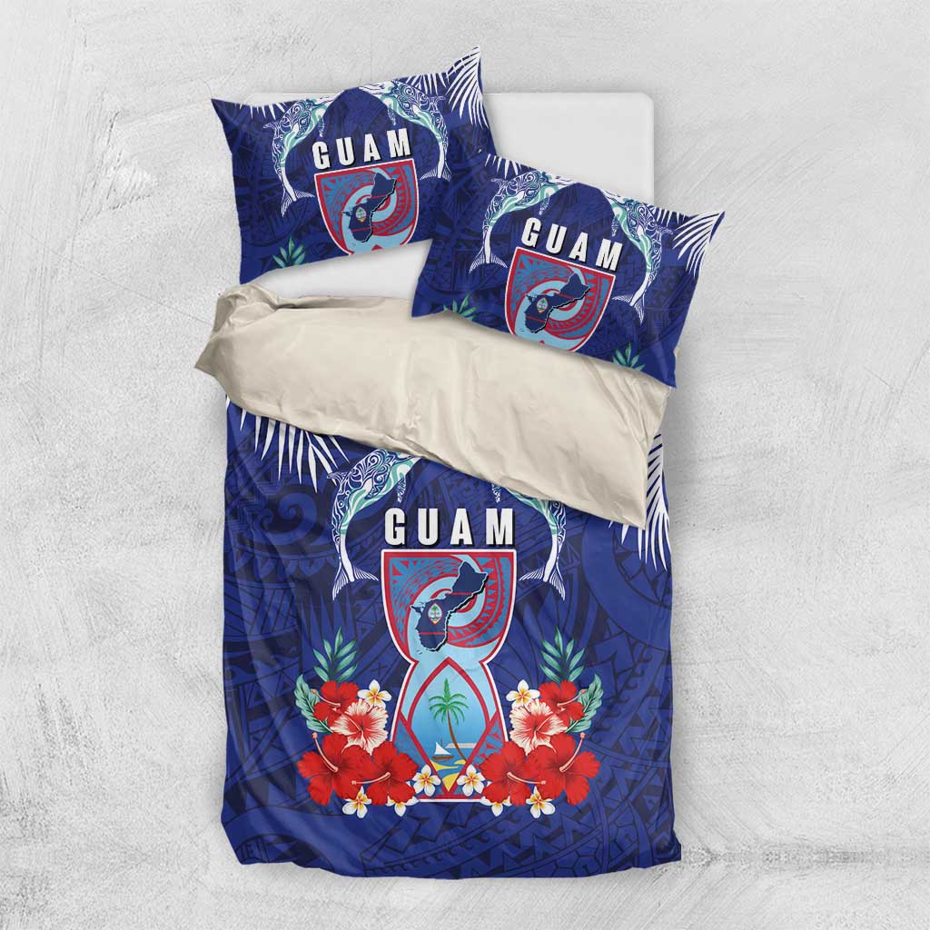 Guam Liberation Day Bedding Set The Tribal Latte Stone and Dolphins with Hibiscus Chamorro Culture