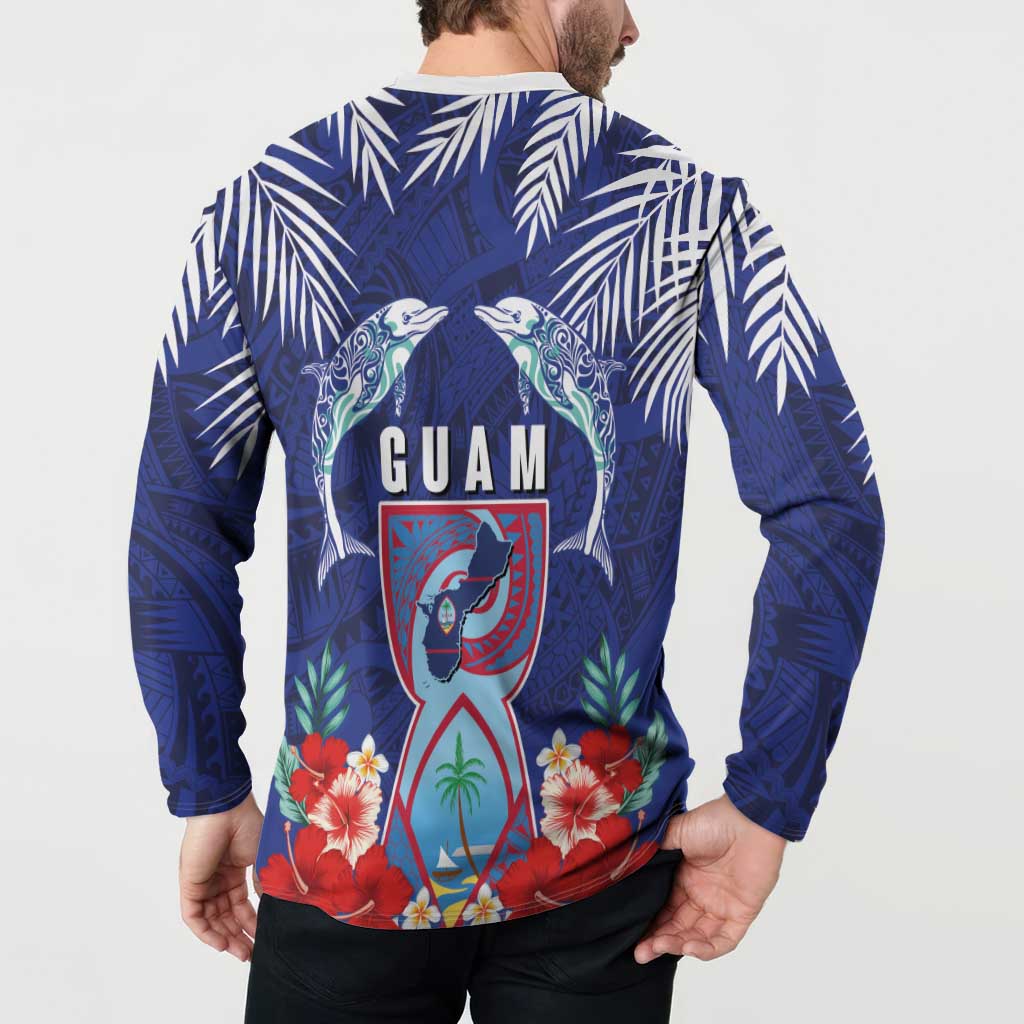 Guam Liberation Day Button Sweatshirt The Tribal Latte Stone and Dolphins with Hibiscus Chamorro Culture