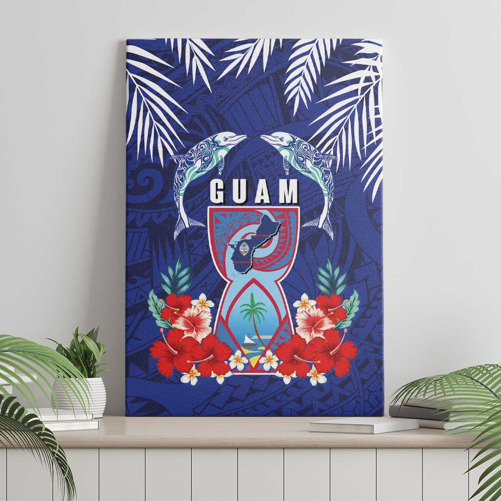 Guam Liberation Day Canvas Wall Art The Tribal Latte Stone and Dolphins with Hibiscus Chamorro Culture