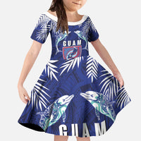 Guam Liberation Day Family Matching Off The Shoulder Long Sleeve Dress and Hawaiian Shirt The Tribal Latte Stone and Dolphins with Hibiscus Chamorro Culture