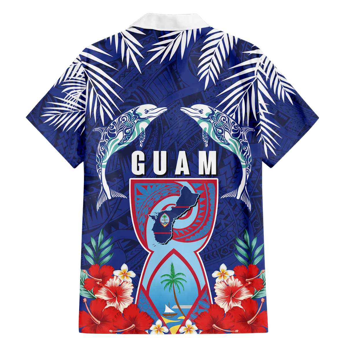 Guam Liberation Day Family Matching Off The Shoulder Long Sleeve Dress and Hawaiian Shirt The Tribal Latte Stone and Dolphins with Hibiscus Chamorro Culture