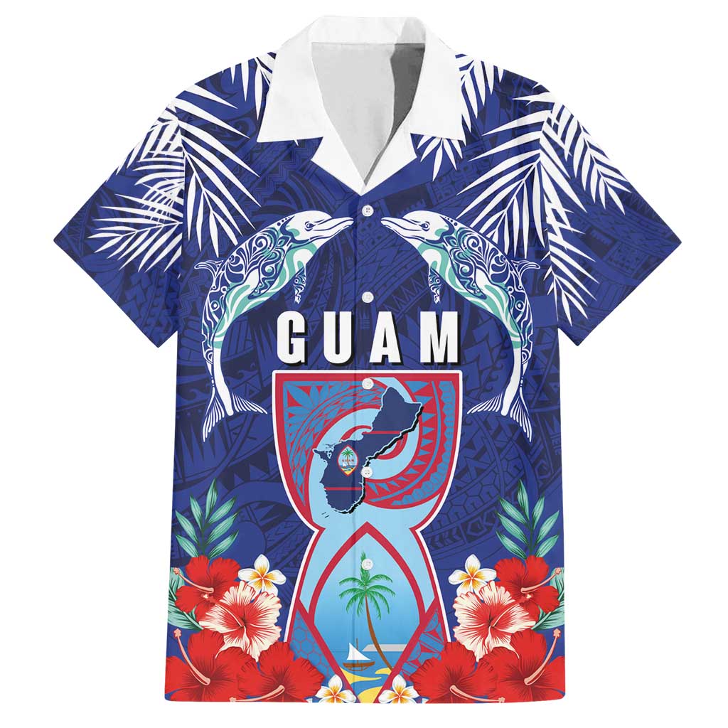 Guam Liberation Day Family Matching Off Shoulder Maxi Dress and Hawaiian Shirt The Tribal Latte Stone and Dolphins with Hibiscus Chamorro Culture