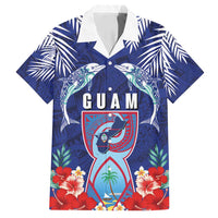 Guam Liberation Day Family Matching Off Shoulder Short Dress and Hawaiian Shirt The Tribal Latte Stone and Dolphins with Hibiscus Chamorro Culture