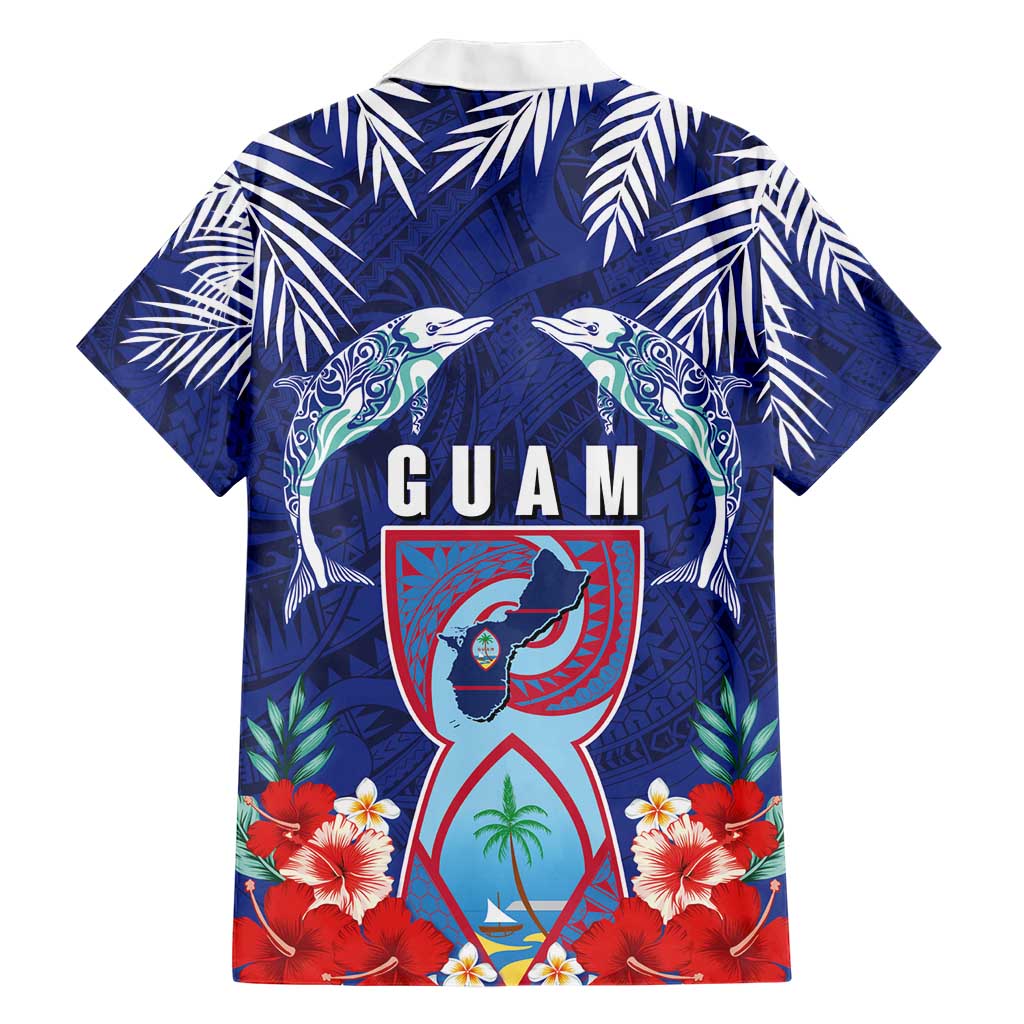 Guam Liberation Day Family Matching Short Sleeve Bodycon Dress and Hawaiian Shirt The Tribal Latte Stone and Dolphins with Hibiscus Chamorro Culture