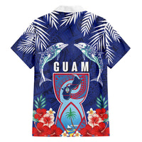 Guam Liberation Day Family Matching Short Sleeve Bodycon Dress and Hawaiian Shirt The Tribal Latte Stone and Dolphins with Hibiscus Chamorro Culture