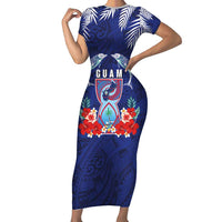Guam Liberation Day Family Matching Short Sleeve Bodycon Dress and Hawaiian Shirt The Tribal Latte Stone and Dolphins with Hibiscus Chamorro Culture