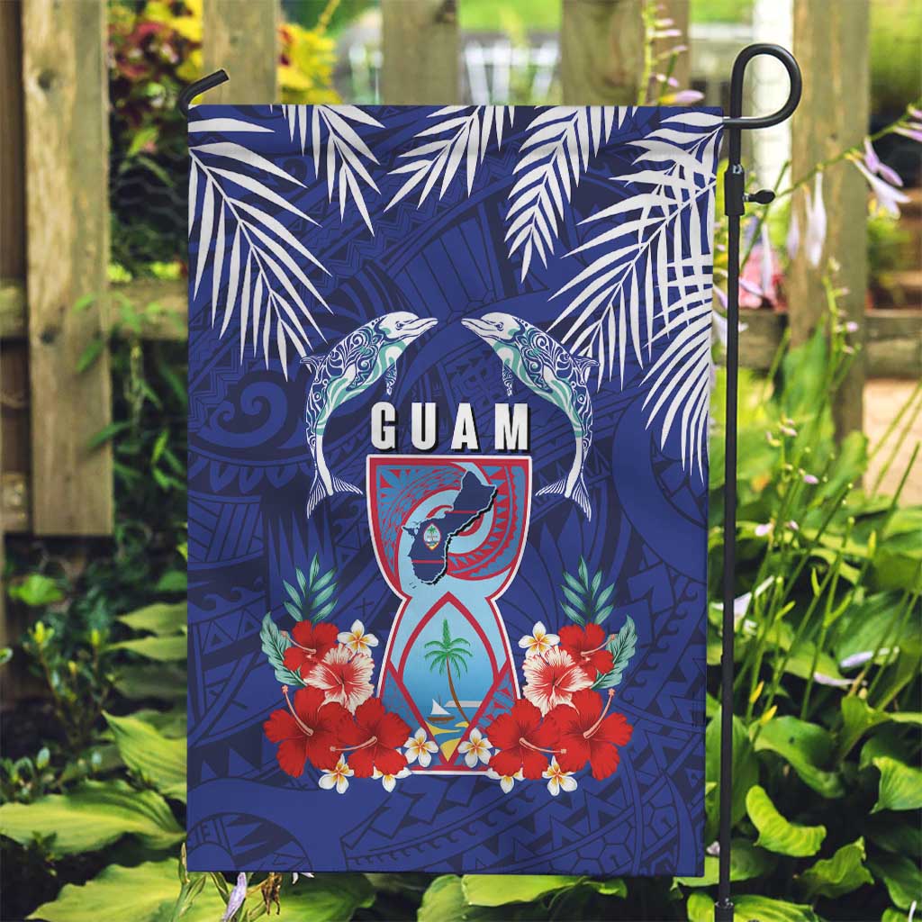 Guam Liberation Day Garden Flag The Tribal Latte Stone and Dolphins with Hibiscus Chamorro Culture