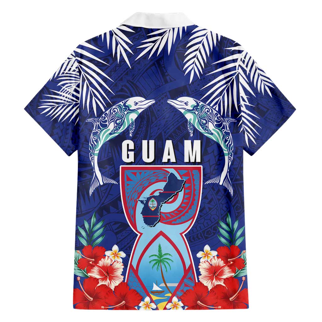 Guam Liberation Day Hawaiian Shirt The Tribal Latte Stone and Dolphins with Hibiscus Chamorro Culture
