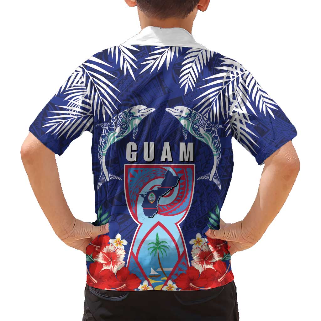 Guam Liberation Day Hawaiian Shirt The Tribal Latte Stone and Dolphins with Hibiscus Chamorro Culture