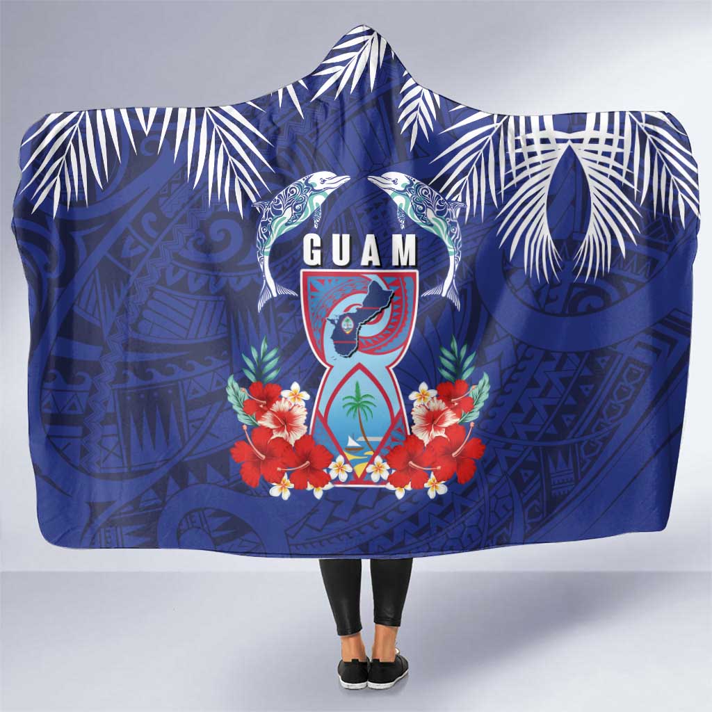 Guam Liberation Day Hooded Blanket The Tribal Latte Stone and Dolphins with Hibiscus Chamorro Culture