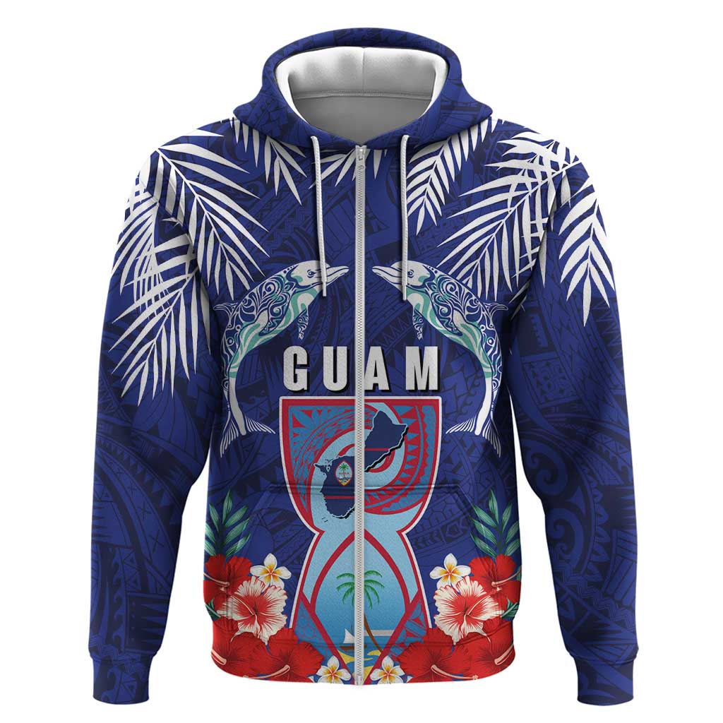 Guam Liberation Day Hoodie The Tribal Latte Stone and Dolphins with Hibiscus Chamorro Culture