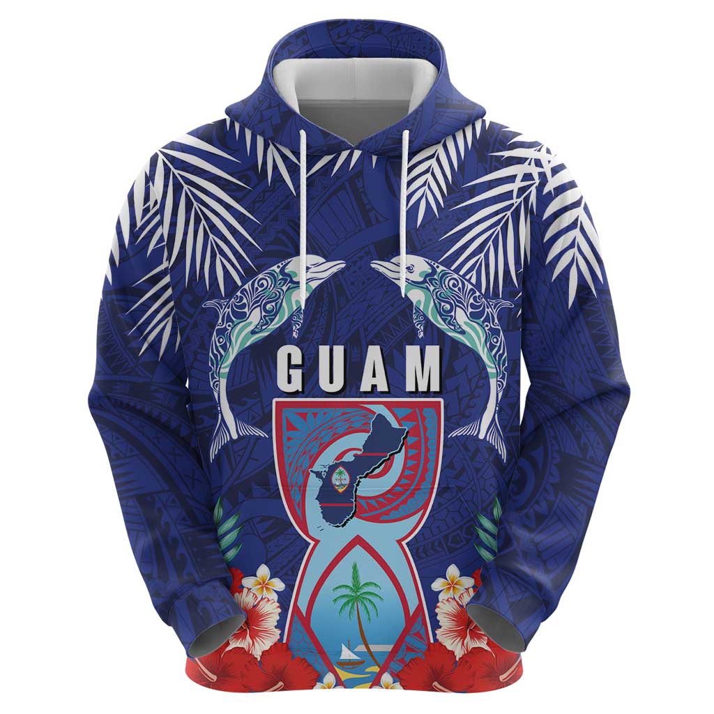 Guam Liberation Day Hoodie The Tribal Latte Stone and Dolphins with Hibiscus Chamorro Culture