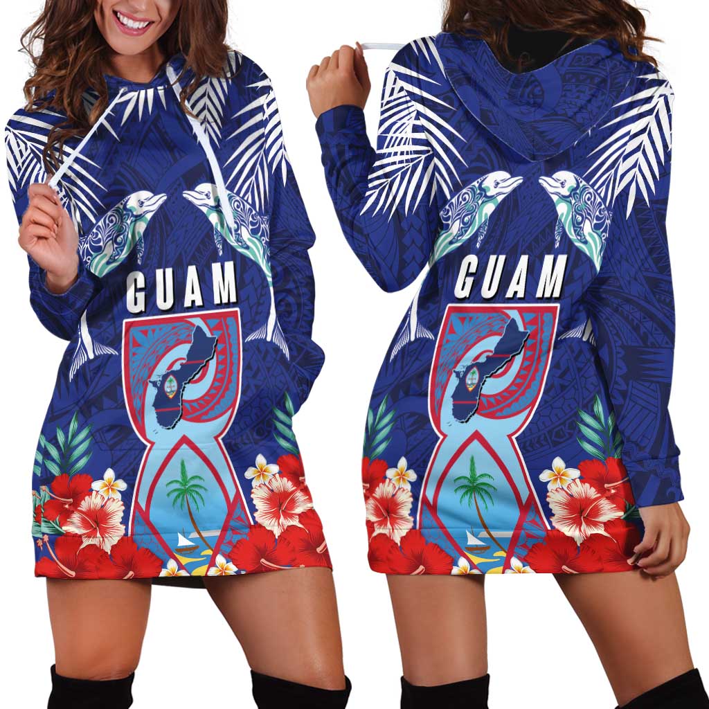 Guam Liberation Day Hoodie Dress The Tribal Latte Stone and Dolphins with Hibiscus Chamorro Culture