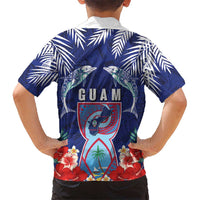 Guam Liberation Day Kid Hawaiian Shirt The Tribal Latte Stone and Dolphins with Hibiscus Chamorro Culture