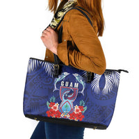 Guam Liberation Day Leather Tote Bag The Tribal Latte Stone and Dolphins with Hibiscus Chamorro Culture