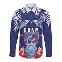 Guam Liberation Day Long Sleeve Button Shirt The Tribal Latte Stone and Dolphins with Hibiscus Chamorro Culture