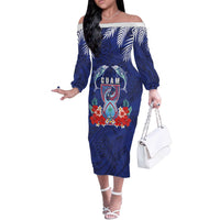 Guam Liberation Day Off The Shoulder Long Sleeve Dress The Tribal Latte Stone and Dolphins with Hibiscus Chamorro Culture
