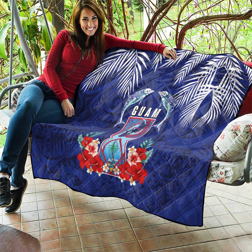 Guam Liberation Day Quilt The Tribal Latte Stone and Dolphins with Hibiscus Chamorro Culture