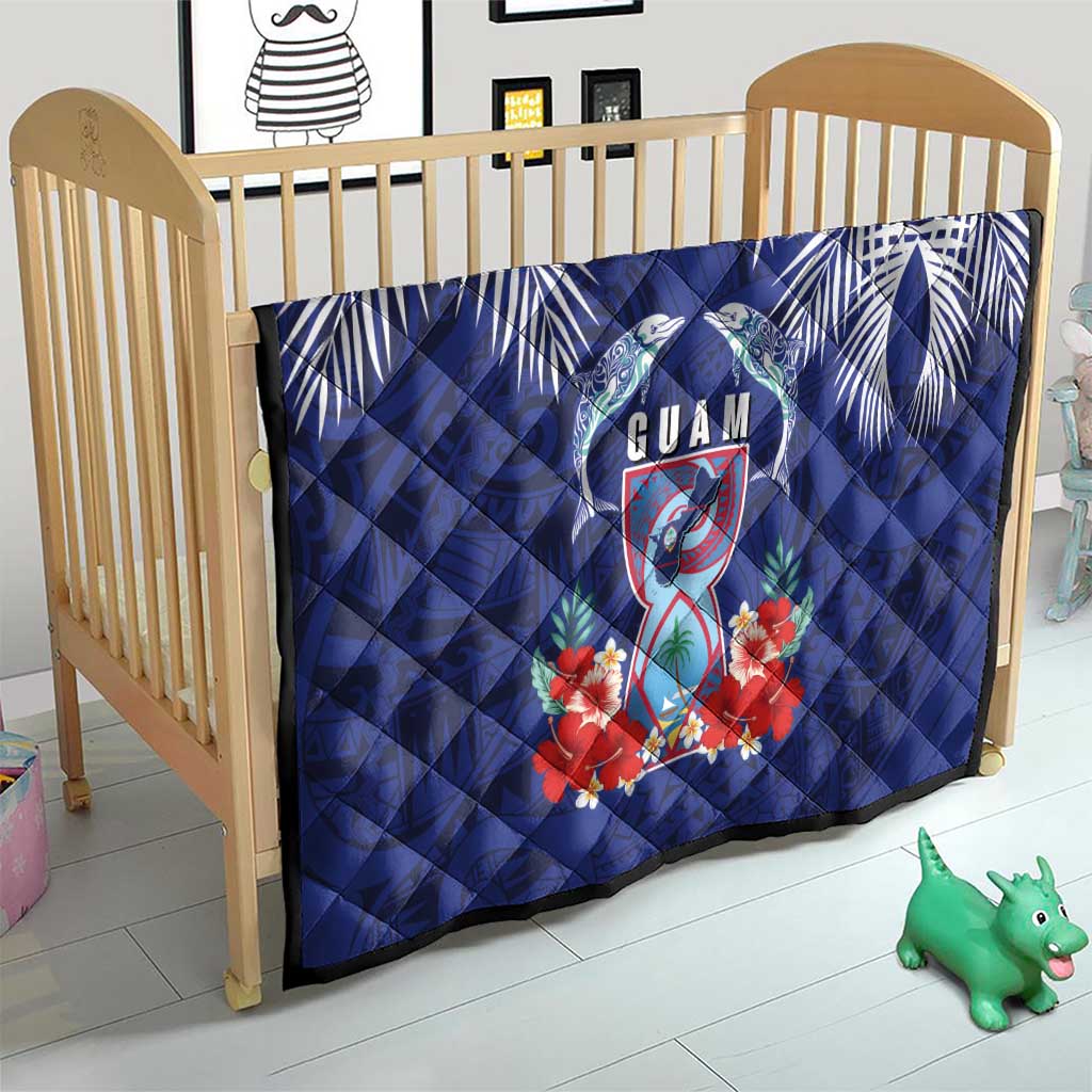 Guam Liberation Day Quilt The Tribal Latte Stone and Dolphins with Hibiscus Chamorro Culture
