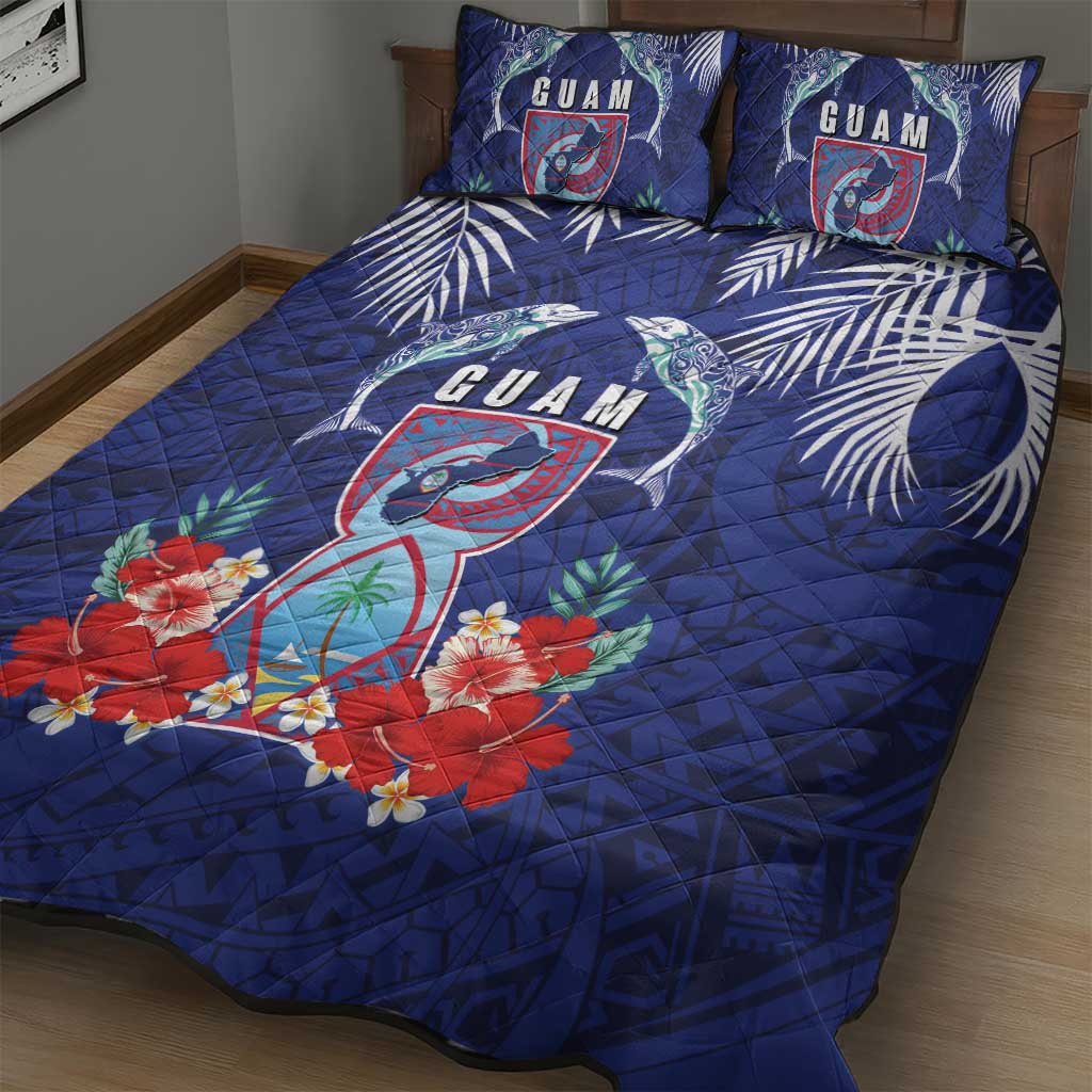 Guam Liberation Day Quilt Bed Set The Tribal Latte Stone and Dolphins with Hibiscus Chamorro Culture
