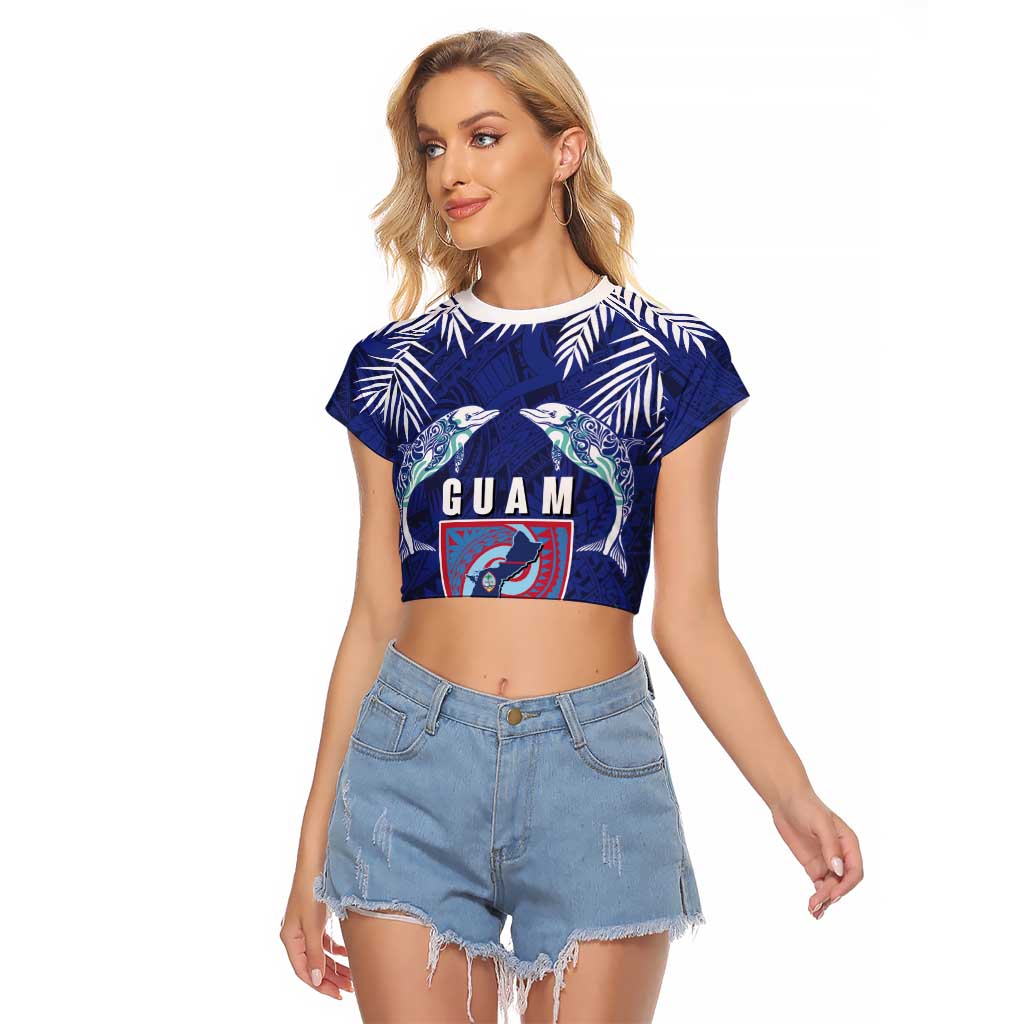 Guam Liberation Day Raglan Cropped T Shirt The Tribal Latte Stone and Dolphins with Hibiscus Chamorro Culture