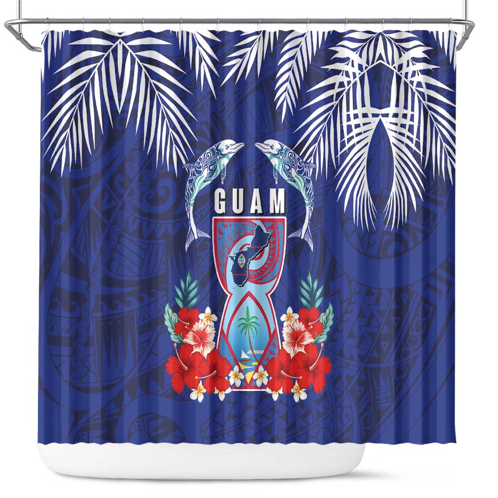 Guam Liberation Day Shower Curtain The Tribal Latte Stone and Dolphins with Hibiscus Chamorro Culture