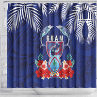 Guam Liberation Day Shower Curtain The Tribal Latte Stone and Dolphins with Hibiscus Chamorro Culture