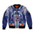 Guam Liberation Day Sleeve Zip Bomber Jacket The Tribal Latte Stone and Dolphins with Hibiscus Chamorro Culture