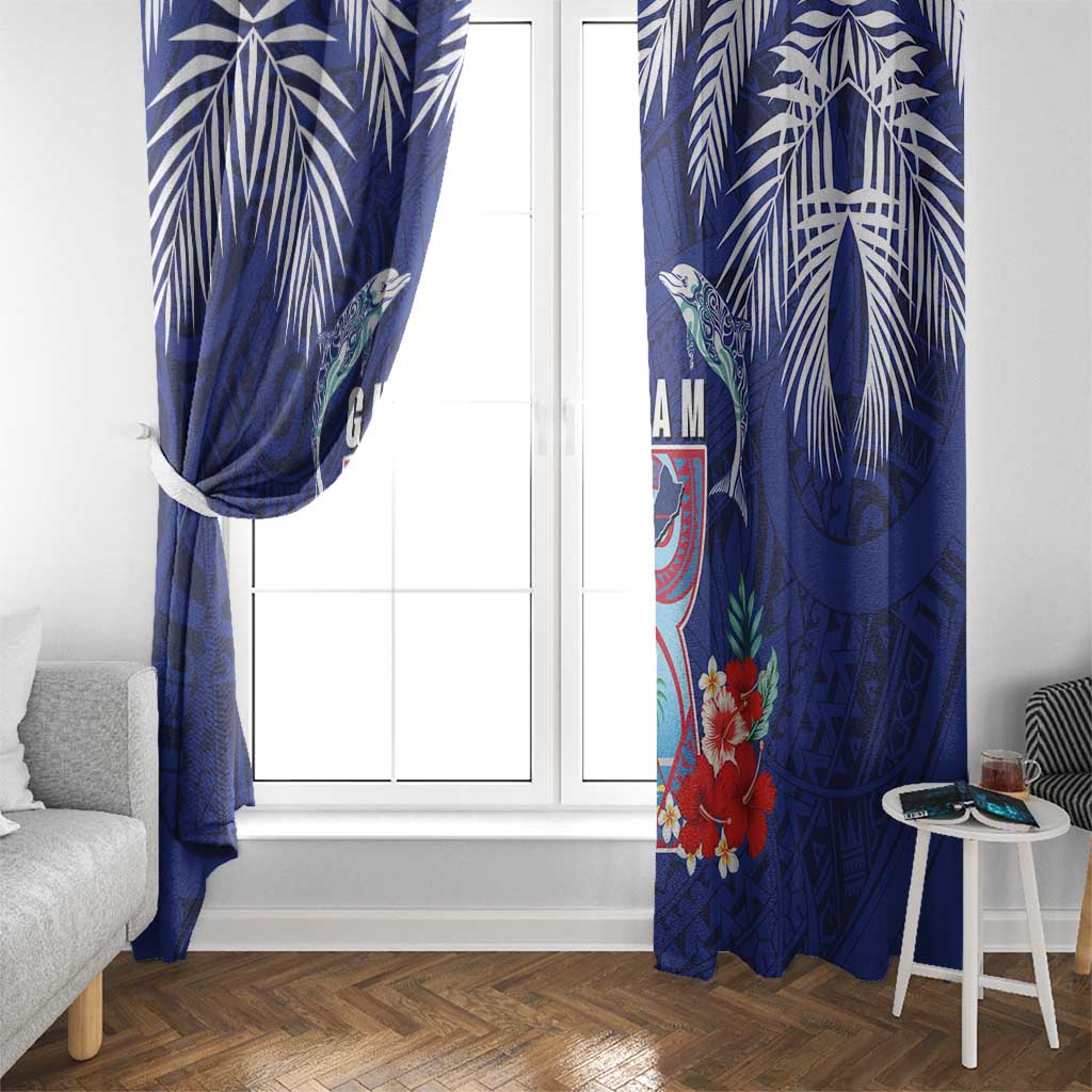 Guam Liberation Day Window Curtain The Tribal Latte Stone and Dolphins with Hibiscus Chamorro Culture