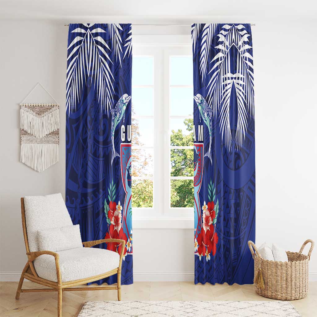 Guam Liberation Day Window Curtain The Tribal Latte Stone and Dolphins with Hibiscus Chamorro Culture