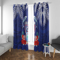 Guam Liberation Day Window Curtain The Tribal Latte Stone and Dolphins with Hibiscus Chamorro Culture