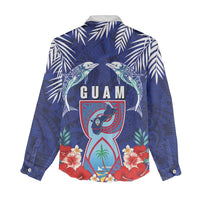 Guam Liberation Day Women Casual Shirt The Tribal Latte Stone and Dolphins with Hibiscus Chamorro Culture