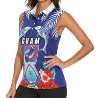Guam Liberation Day Women Sleeveless Polo Shirt The Tribal Latte Stone and Dolphins with Hibiscus Chamorro Culture