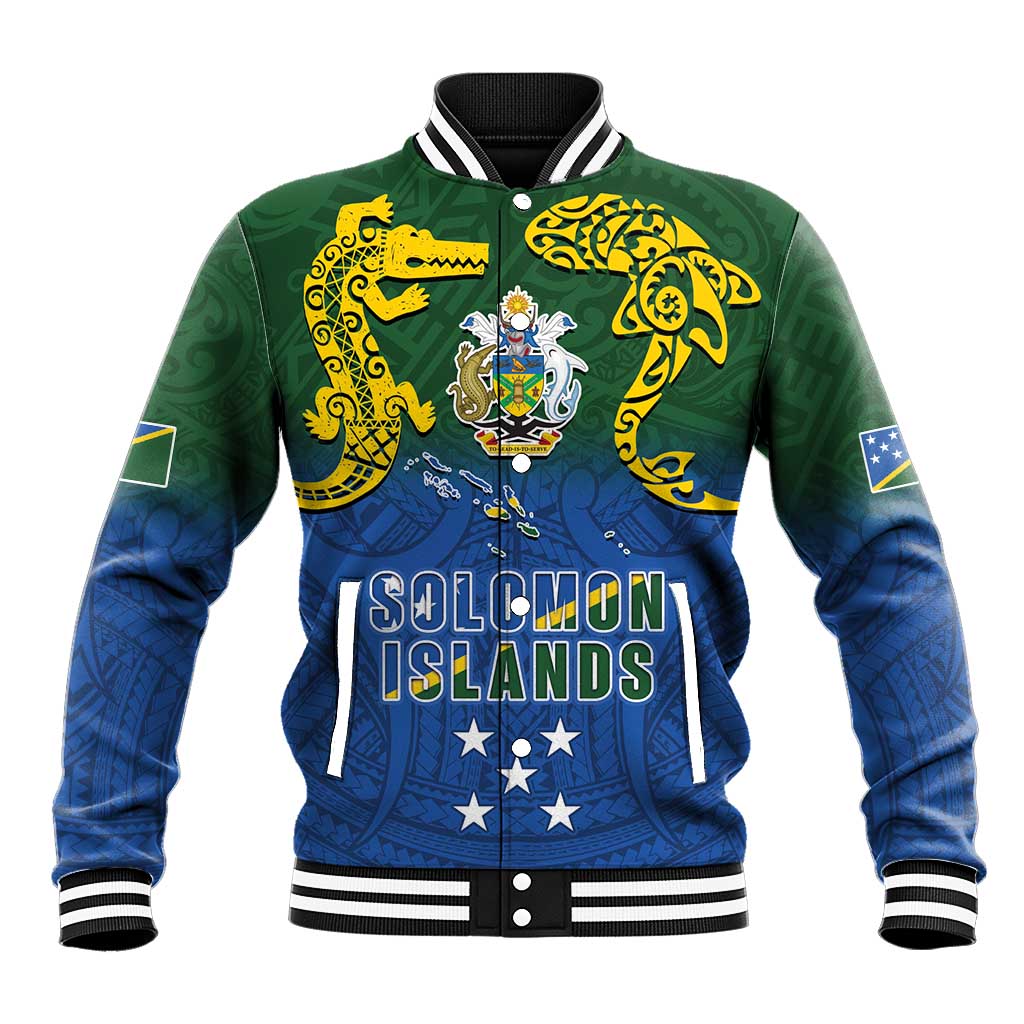 Solomon Islands Baseball Jacket The Guardians-Tribal Crocodile and Shark Melanesian Tattoo