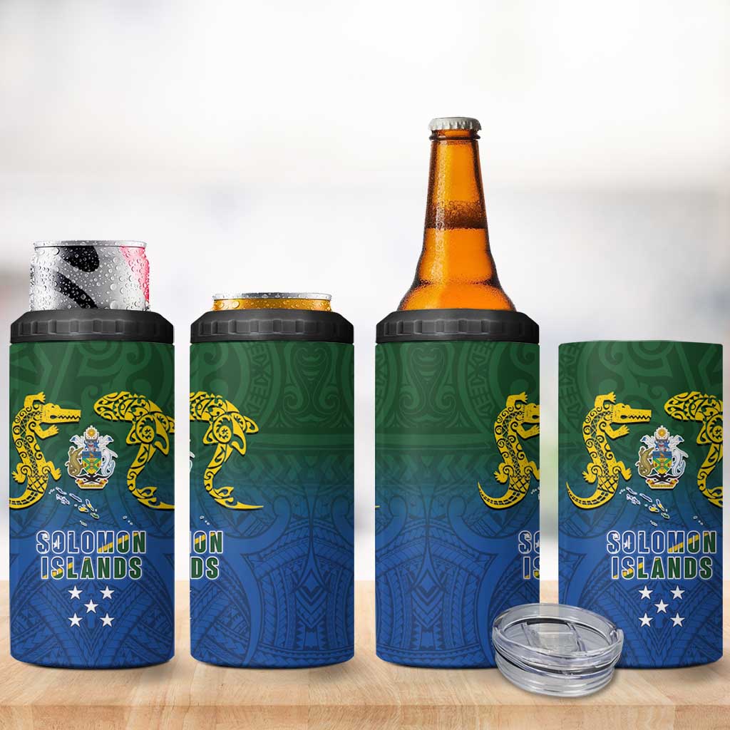 Solomon Islands 4 in 1 Can Cooler Tumbler The Guardians-Tribal Crocodile and Shark Melanesian Tattoo