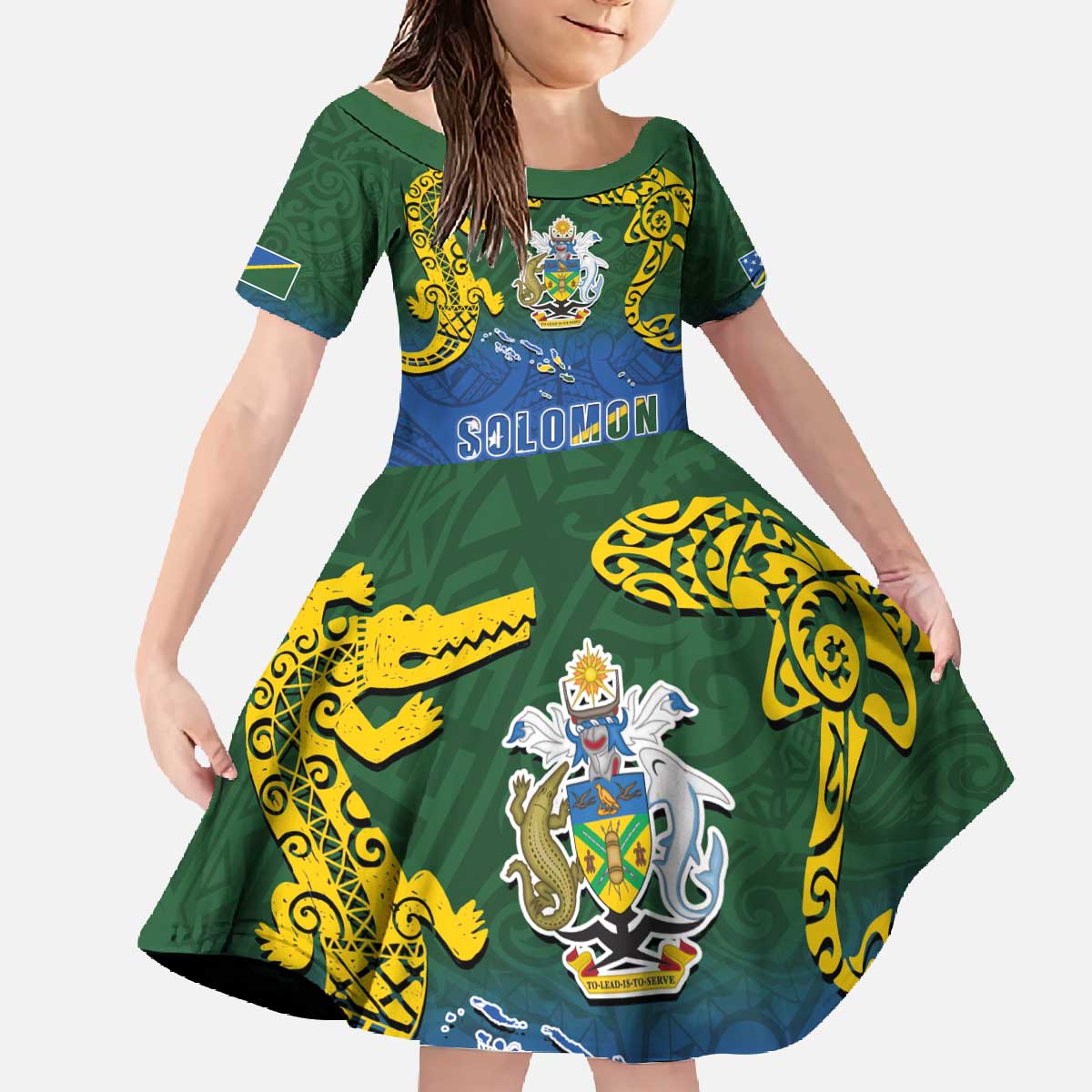 Solomon Islands Family Matching Off The Shoulder Long Sleeve Dress and Hawaiian Shirt The Guardians-Tribal Crocodile and Shark Melanesian Tattoo