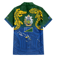 Solomon Islands Family Matching Off The Shoulder Long Sleeve Dress and Hawaiian Shirt The Guardians-Tribal Crocodile and Shark Melanesian Tattoo