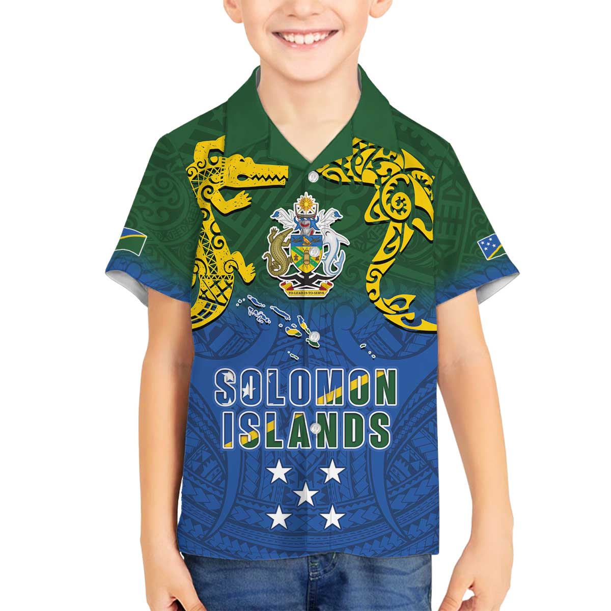 Solomon Islands Family Matching Off The Shoulder Long Sleeve Dress and Hawaiian Shirt The Guardians-Tribal Crocodile and Shark Melanesian Tattoo