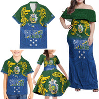 Solomon Islands Family Matching Off Shoulder Maxi Dress and Hawaiian Shirt The Guardians-Tribal Crocodile and Shark Melanesian Tattoo
