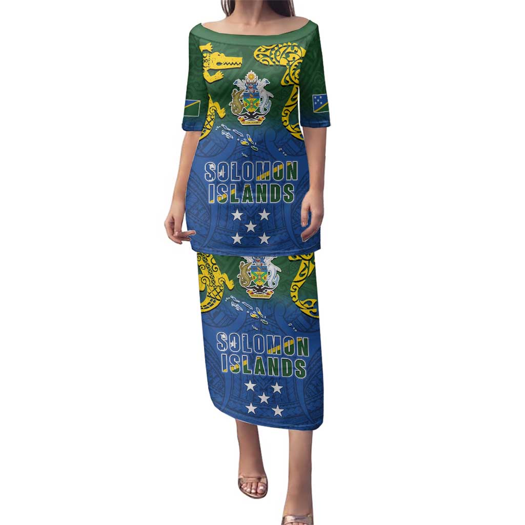 Solomon Islands Family Matching Puletasi and Hawaiian Shirt The Guardians-Tribal Crocodile and Shark Melanesian Tattoo