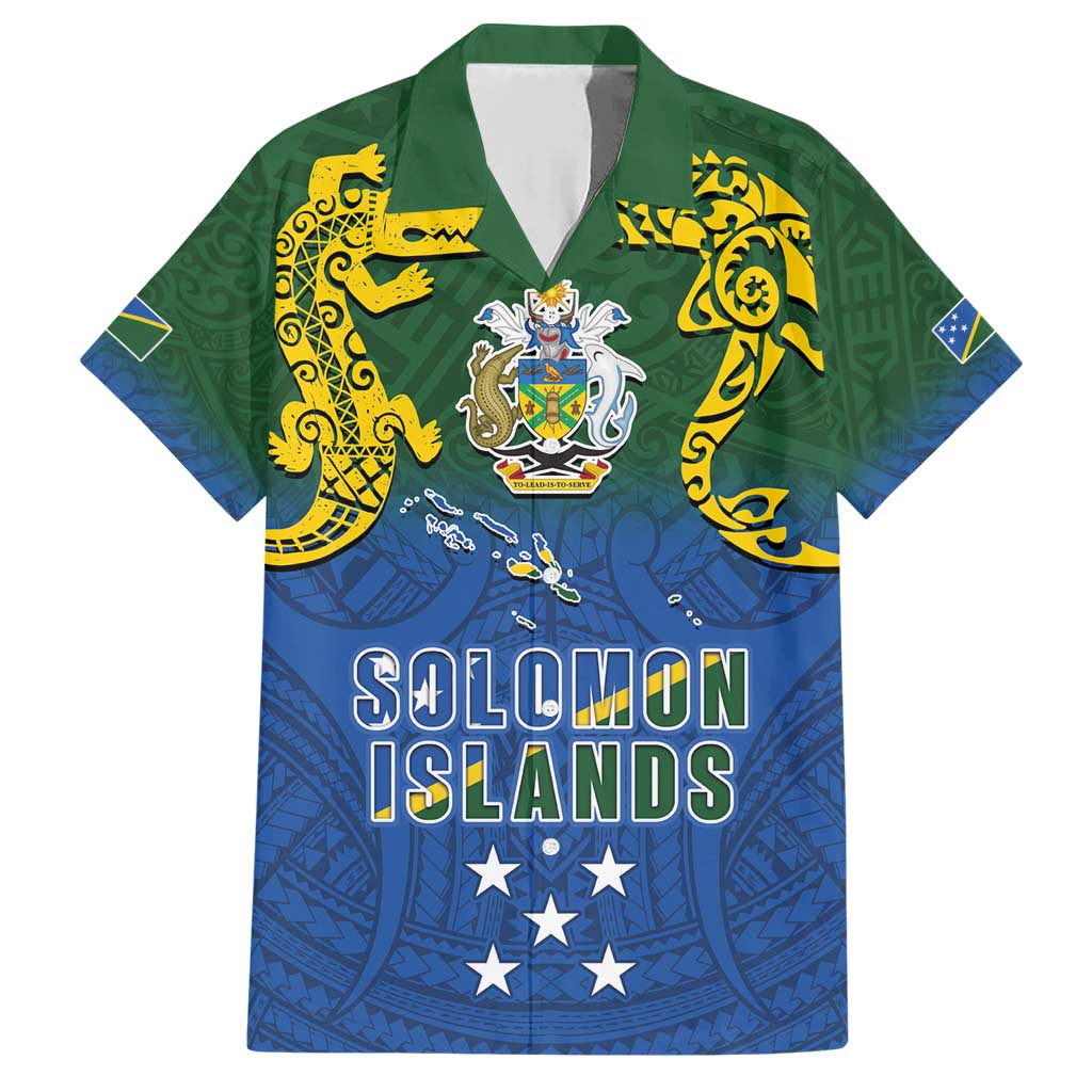 Solomon Islands Family Matching Short Sleeve Bodycon Dress and Hawaiian Shirt The Guardians-Tribal Crocodile and Shark Melanesian Tattoo